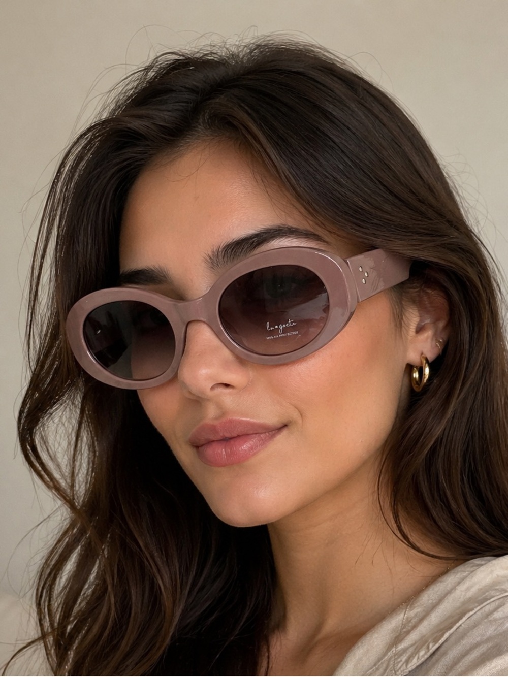 Lu Gaeta NWT nude colored oval shaped sunglasses